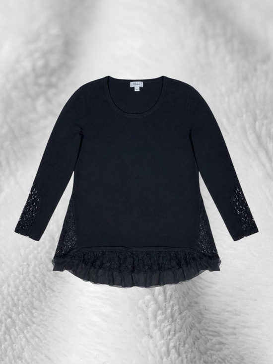 Style & Co. Sweaters - Style & Co. Sweater Black Lace Trim Ruffle Hem Cotton Blend Boho Whimsigoth L